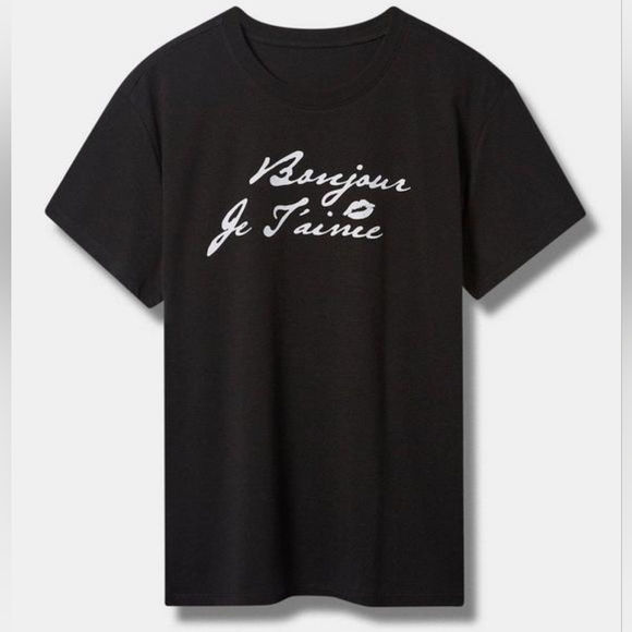 Torrid Black Crew Neck French Bonjour Je T' amiee T-Shirt Size 4X NWT - Picture 1 of 2